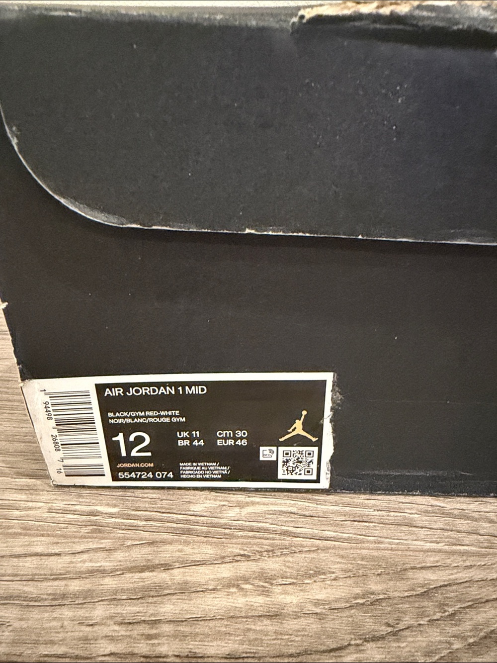 Nike Air Jordan 1 Mid Banned Black Red White 554724-074 Men’s Size 12 - Picture 7 of 8